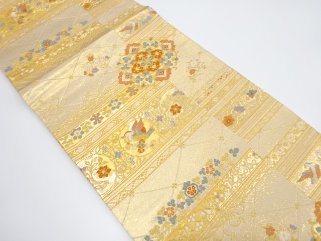 華紋に鴛鴦・草花模様織り出し袋帯